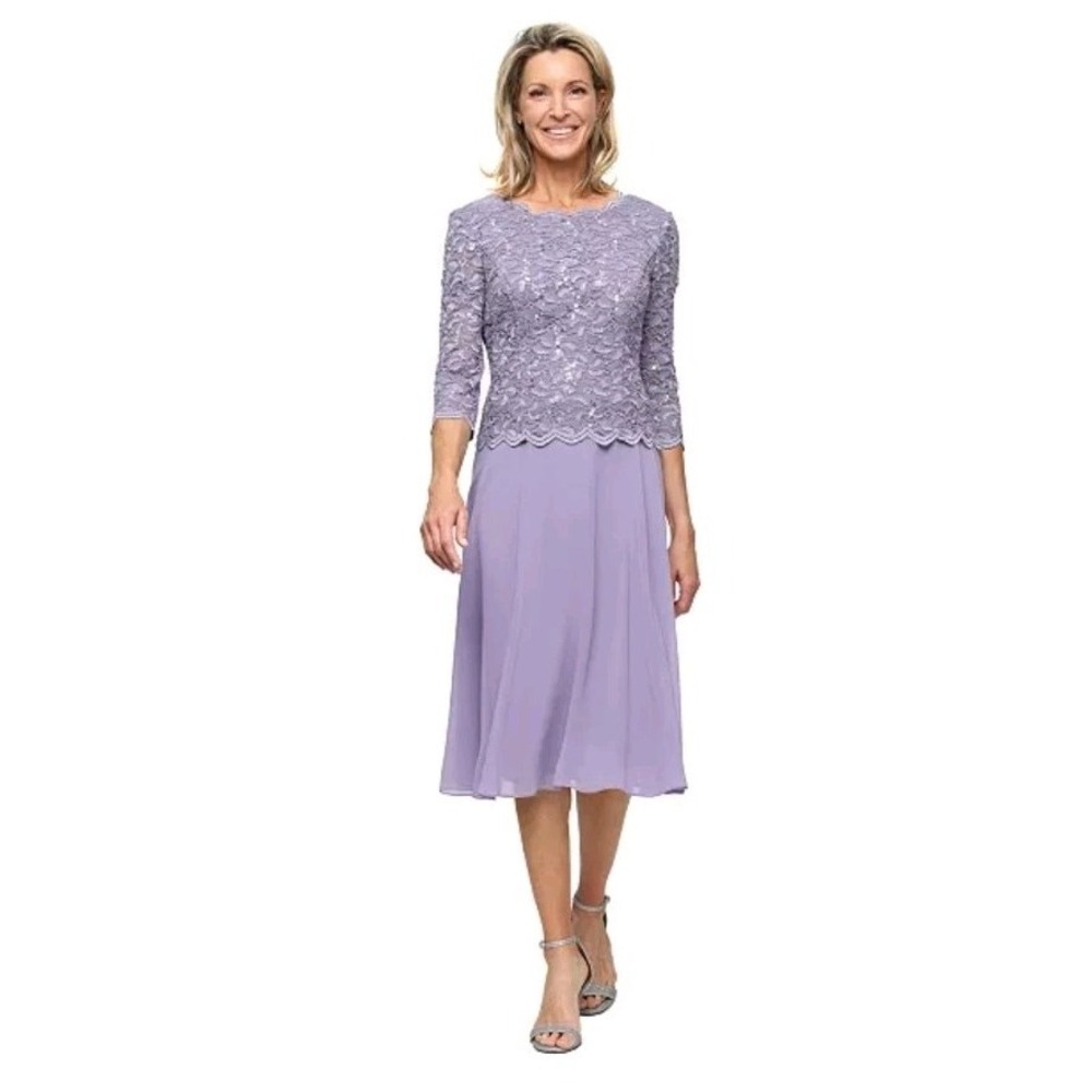 ALEX EVENING LONG GOWN WITH SEQUIN LACE BODICE 8P PETITE *READ